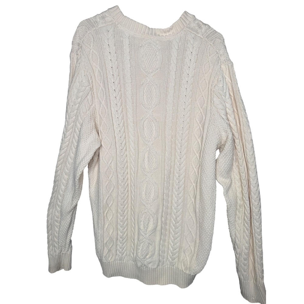 LL Bean Mens XL Tall Cream Cable Knit Sweater 100% Organic Cotton 515583